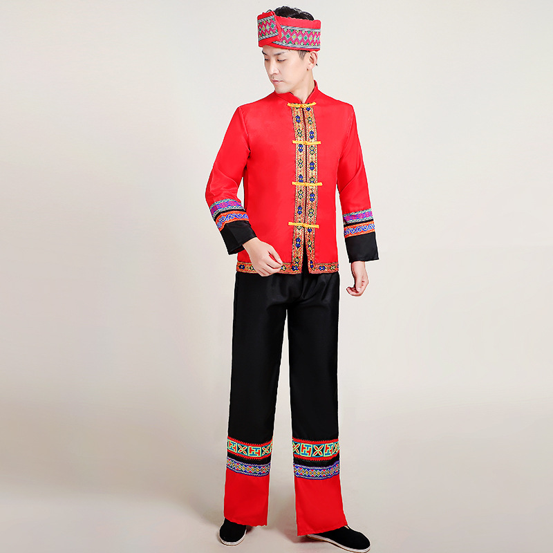 New Ethnic Minority Costume Male Ethnic Style Adult Yunnan Yi and Miao Performance Costume Hulusi Dance Costume
