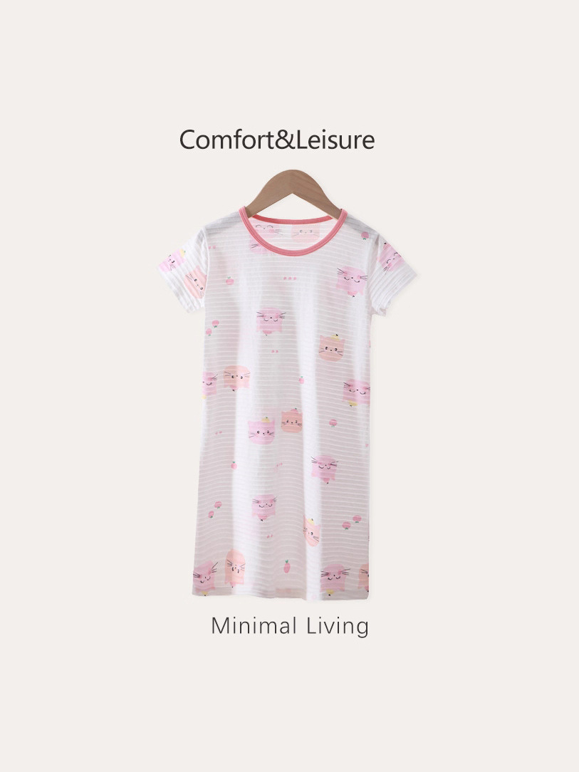 Girls' Nightgown Summer Thin Breathable Comprehensive Children's Pajamas Girls' Medium and Large Children's Air-Conditioned Clothes Home Clothes New Style