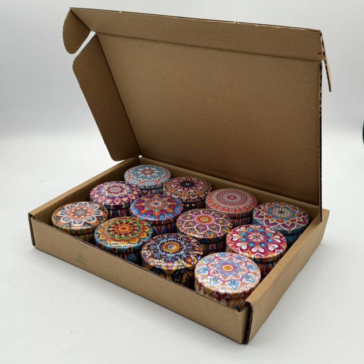 Spot Cross-Border Amazon 2.2oz Retro Tinplate Ethnic Style Mandala Candy Jar Aromatherapy Candle Jar