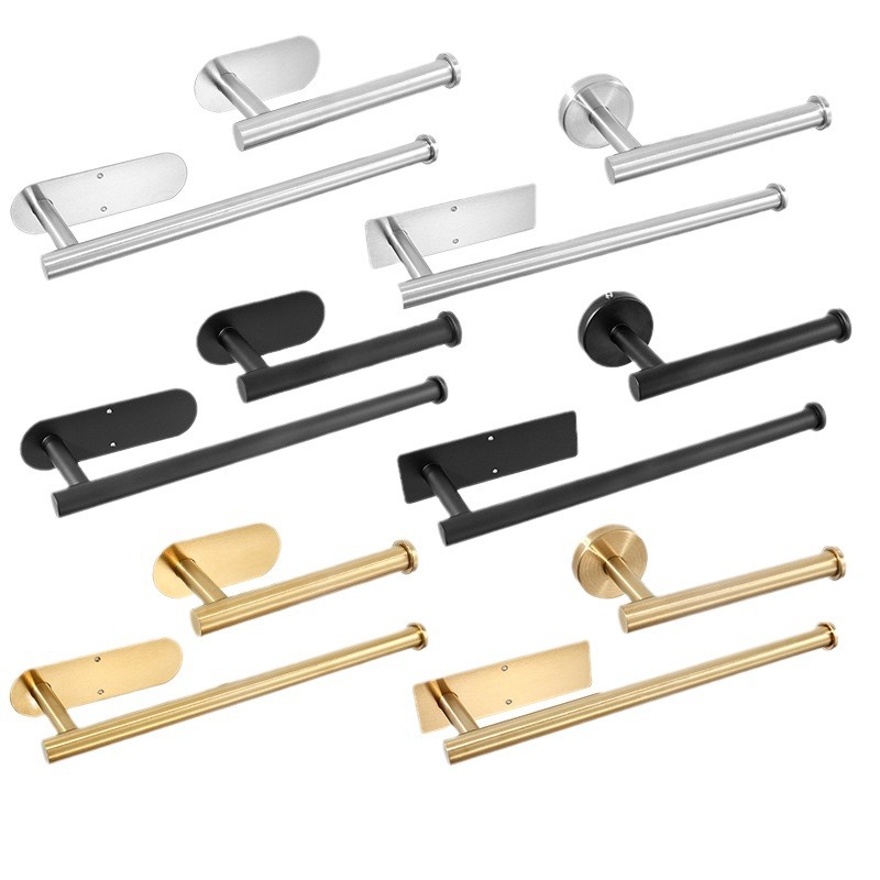 Cross-border tissue rod non-perforated roll paper rod toilet paper rod stainless steel tissue holder kitchen plastic wrap rod