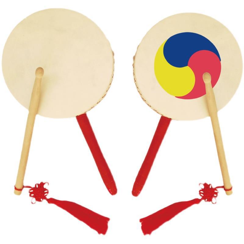 Free Shipping Cowhide Dance Performance Pan Rope Painted Ethnic Tambourine Korean Handle Drum Decorative Props Free Drum Stick