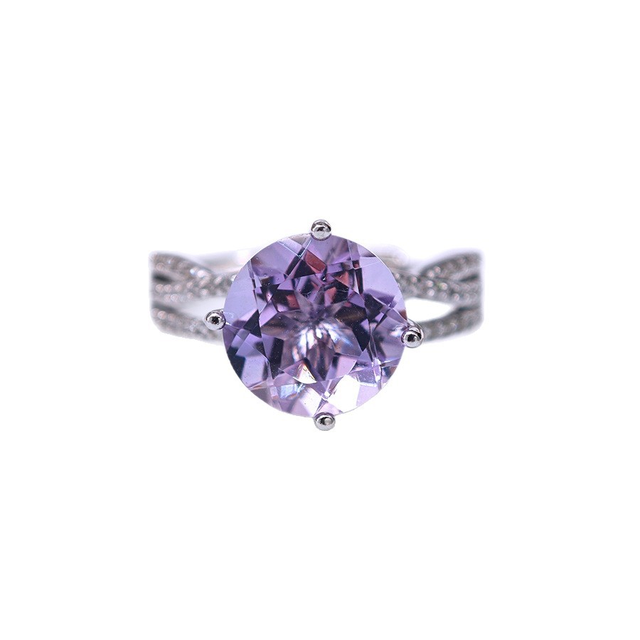 Live Popular S925 Sterling Silver Natural Colored Gemstone Amethyst Ring Bolivia Light Luxury Simple Ring