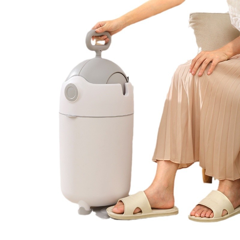 Household Diaper Trash Bin Large Capacity Round Bucket Silent Opening and Cclosing Toilet Artificial Mechanics Handle Trash Bucket