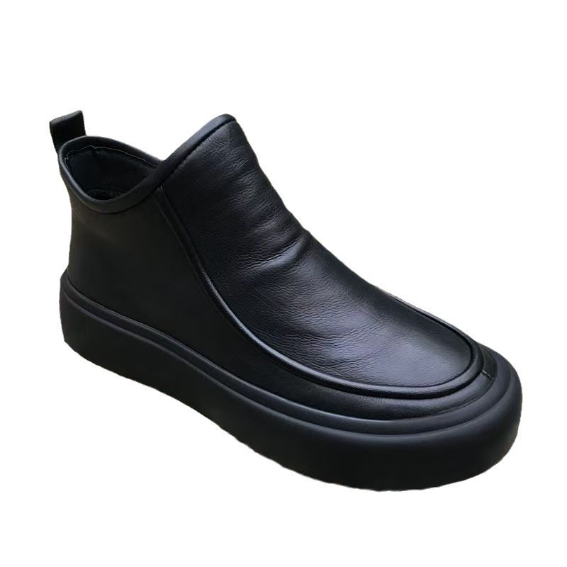 Martin Boots Men's Winter British Style Chelsea Men's Boots fleece-lined Warm High Top Leather Boots Fashionable All-match Cotton Boots