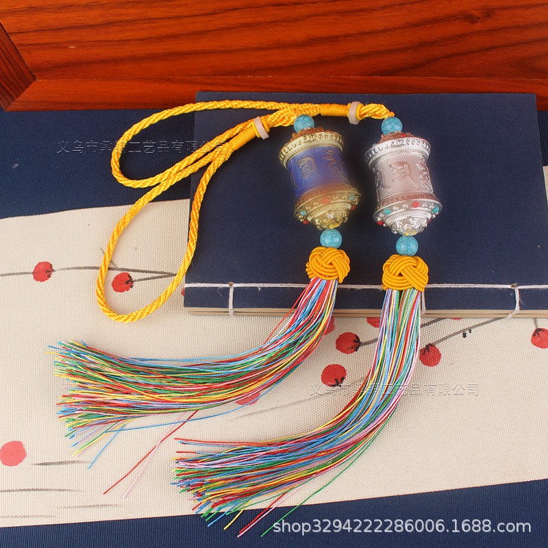 Xizang-style Sutra Wheel Shurangama Curse Car Hanging Decoration Six-character Mantra Turn Gold Wheel Caizhen Tassel Car Rearview Mirror Decoration