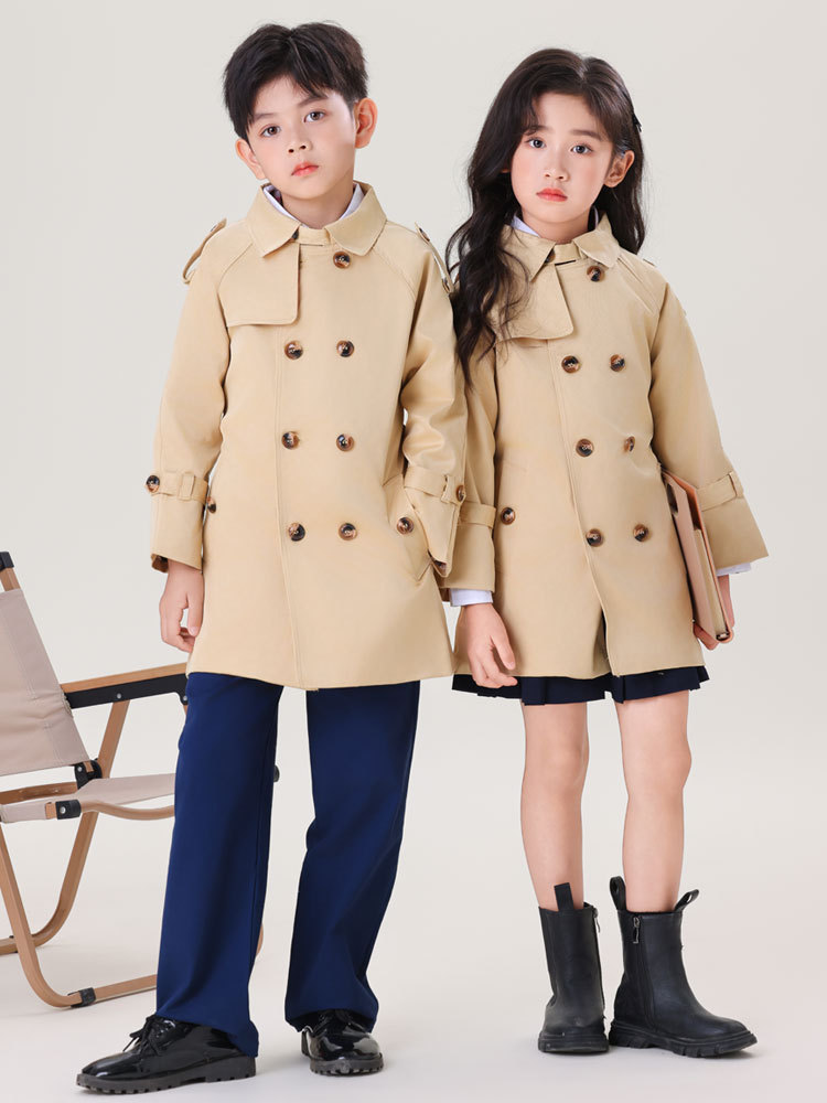 Classic Boys' Trenchcoat Coat Mid-long Girls' Coat Spring and Autumn Children's Trenchcoat British-style Mid-long Coat