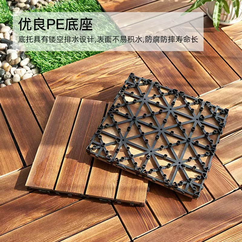 Anticorrosive Wood Flooring for Sunroom, Outdoor Terrace, Corridor, Self-Laying Carbonized Solid Wood Balcony Flooring