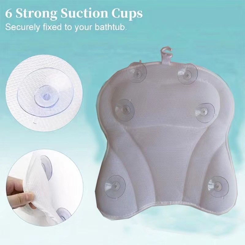 Cross-Border Amazon In-Stock 4D Gray and White Butterfly Bathtub Pillow, Suction Cup Bathtub Pillow, Comfortable, Non-Slip, Multifunctional
