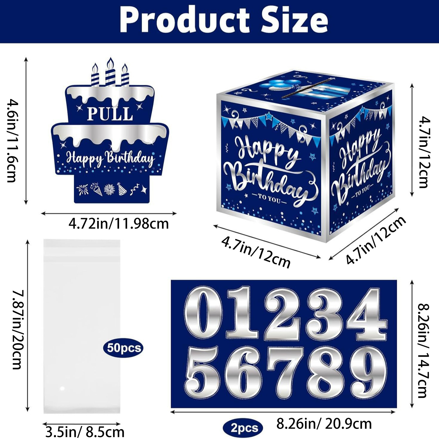 Happy Birthday Money Box with DIY Stickers, Suitable for Any Age Group, Blue Silver Surprise Box