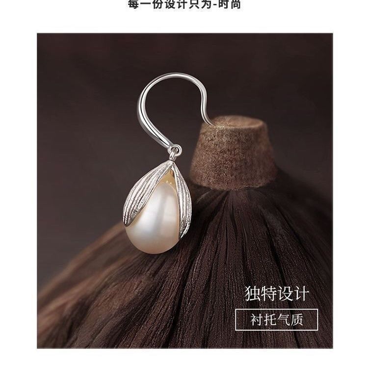 Warm and Glossy 999 Sterling Silver Pearl Bud Ear Hook Earrings for Women, Accessible Luxury, Fashionable and Personalized Earrings