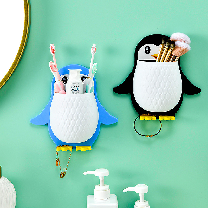 New Penguin Storage Rack Makeup Tools Filing Box Dormitory Toilet Toothbrush Bedside Mobile Phone Wall Hanging Storage Rack