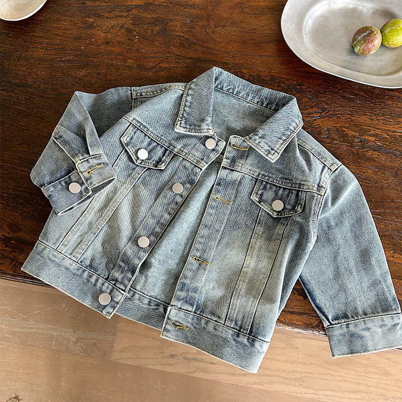 Детская джинсовая куртка 2026 весна и осень Новый корейский стиль Стильный ретро кардиган для мальчиков и девочек Модный топ для малышей