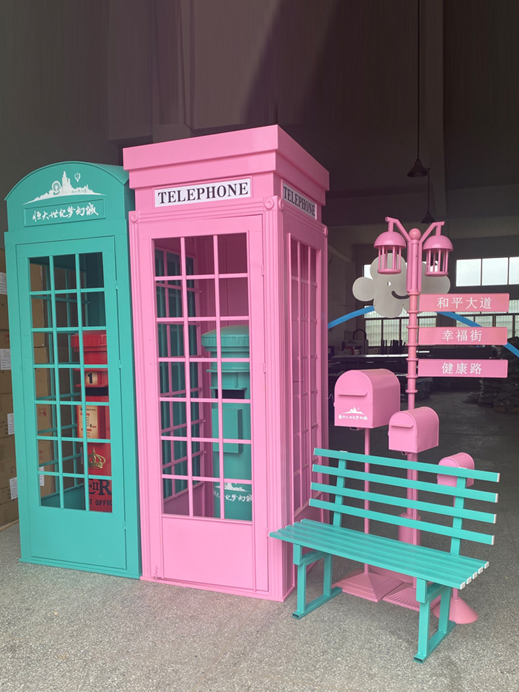 Wrought Iron Telephone Booth, Book Booth, Internet Celebrity Set, Wind Vane, Mailbox, Outdoor Waterproof Ornaments, Soft Decoration Props