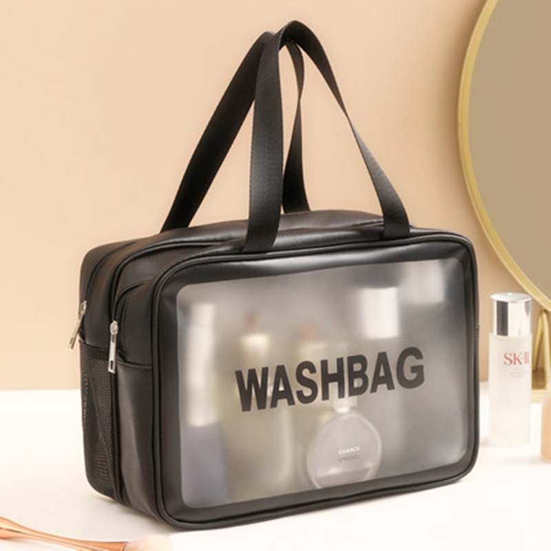 Korean Large-Capacity Satchel Pu Frosted Transparent Waterproof Thickeneded Wash Storage Dustproof Cosmetic Bag Export