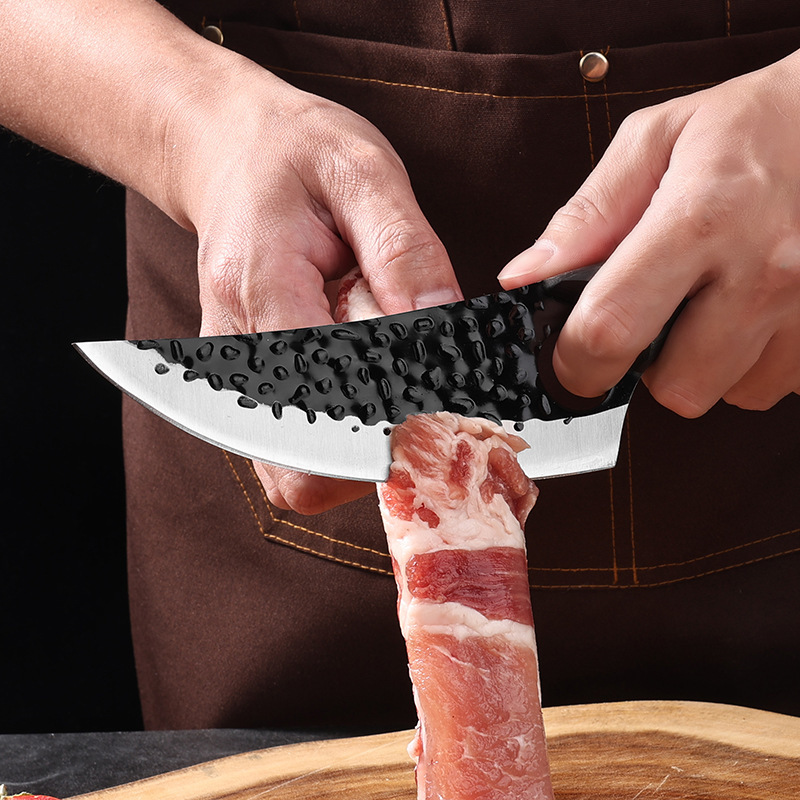 Stainless Steel Hammered Boning Knife, Hand-Forged Butcher Knife, Pig, Cow and Sheep Meat Cutting Knife, Butcher Dividing Knife, Meat Cutting Knife