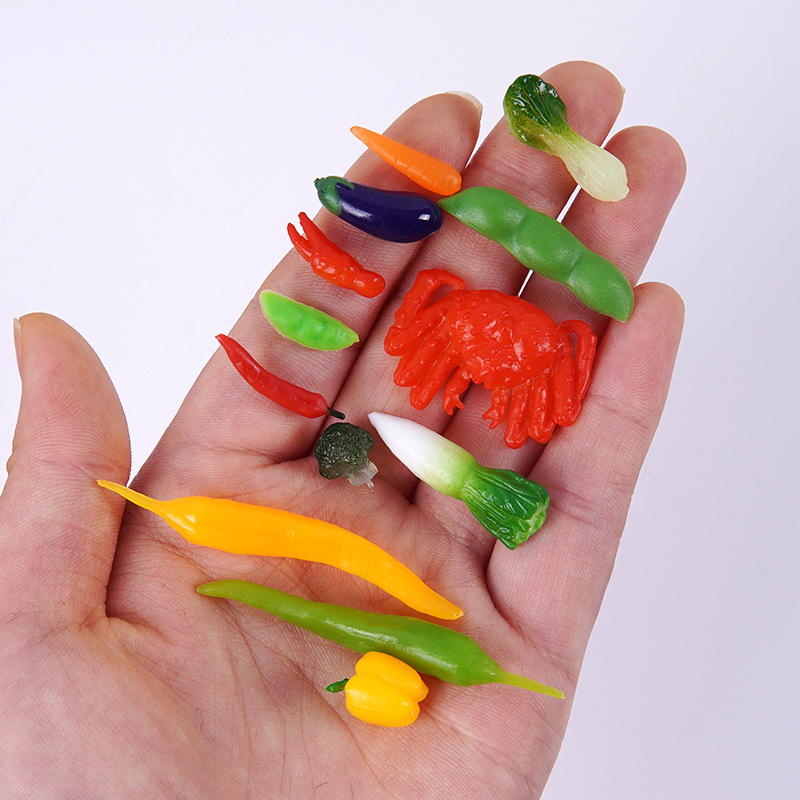 PVC simulation mini pepper eggplant cabbage broccoli crab tongs miniature food play scene supermarket ornaments diy toys