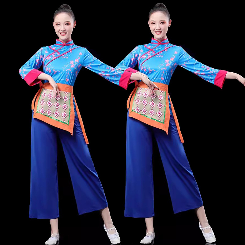 Elastic milk silk tea picking performance clothing Yangko Dance Square Dance Group Group Group building fitness sports competition