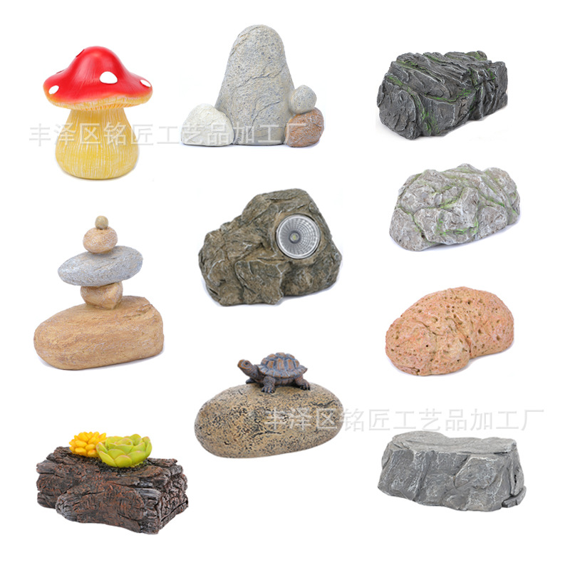 Cross-border Amazon Outdoor Garden Simulation Stone Key Hider Box with Light Resin Creative Storage Ornaments