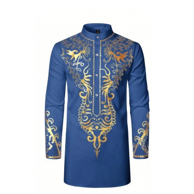 2024 Hot Selling Foreign Trade Cross-Border Hot Selling Men's Shirts African Muslim Men's Suits Hot Stamping Tops Single Piece