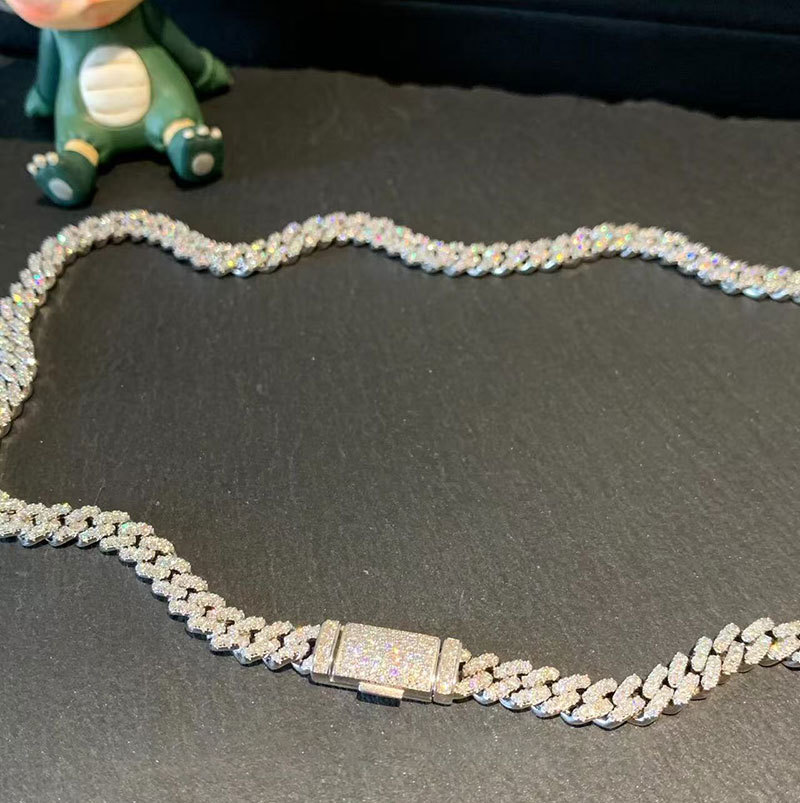 Pt950 Platinum Cuban Necklace Laboratory-Grown Diamond 14mm Cuban Full Diamond Necklace Men's Hip-Hop European and American Cross-Border