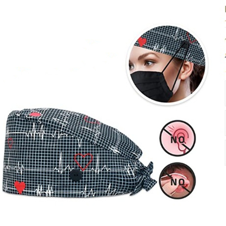 Adjustable work cap with buttons work cap sweat-proof band elastic bandage back tie-up cap for men and women, all size