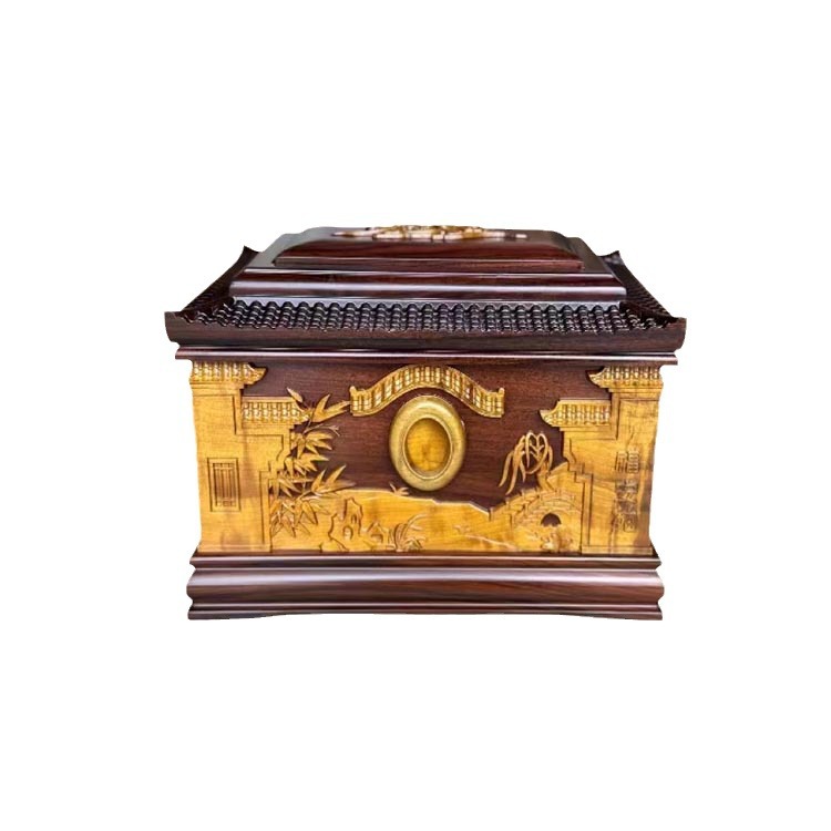 Solid Wood Urn, Gold Silk Nanmu, Fu'An Garden, Nailless Mortise and Tenon Structure, Rosewood Urn, Grave Moving Box