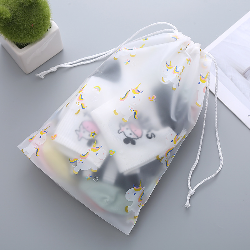 Customized Frosted Drawstring Flap Pocket Pants Drawstring Cartoon Pattern Clothing and Shoe Packaging Bag Dustproof and Moisture-Proof Travel Storage Bag