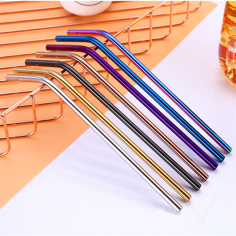 Cross-border Amazon 304 stainless steel straw car cup beverage milk tea color metal straw suit logo
