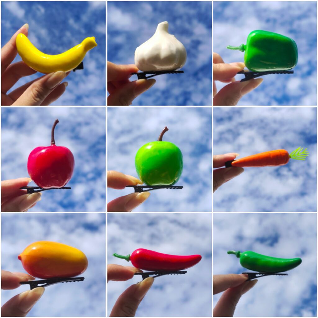 Simulated Fruit and Vegetable Hair Clips for Women, Cute and Funny Hair Clips, Broken Hair Clips, Forehead Popular Side Clips, Headwear Clips