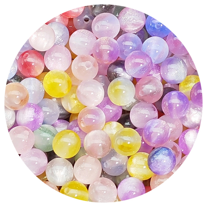 8Mm10Mm Uv Light-Changing Cat's Eye Round Beads Resin Beads Mermaid Broken Flash Color-Changing Jewelry Car Hanging Bracelet Beads