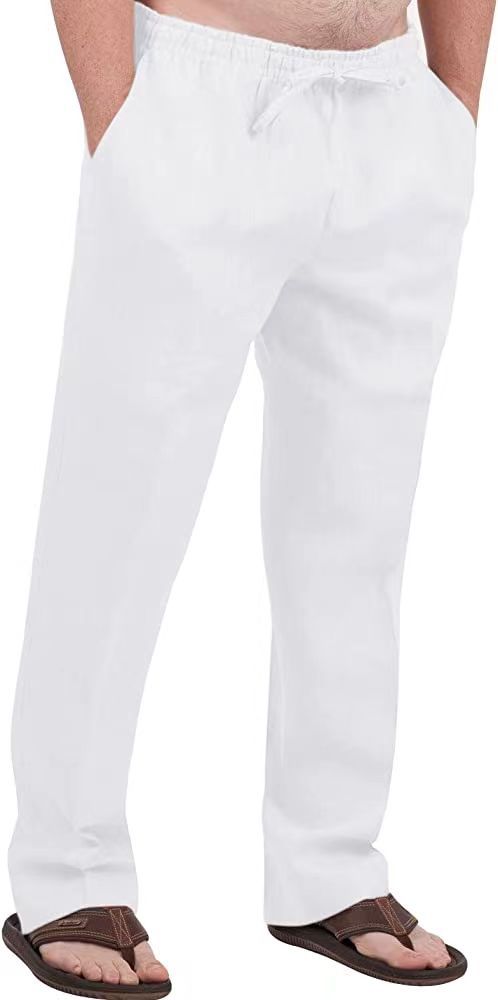 2023 Amazon Hot Selling Men's Casual Breathable Cotton and Linen Drawstring Pants Breathable Summer Beach Pants (Factory Outlet