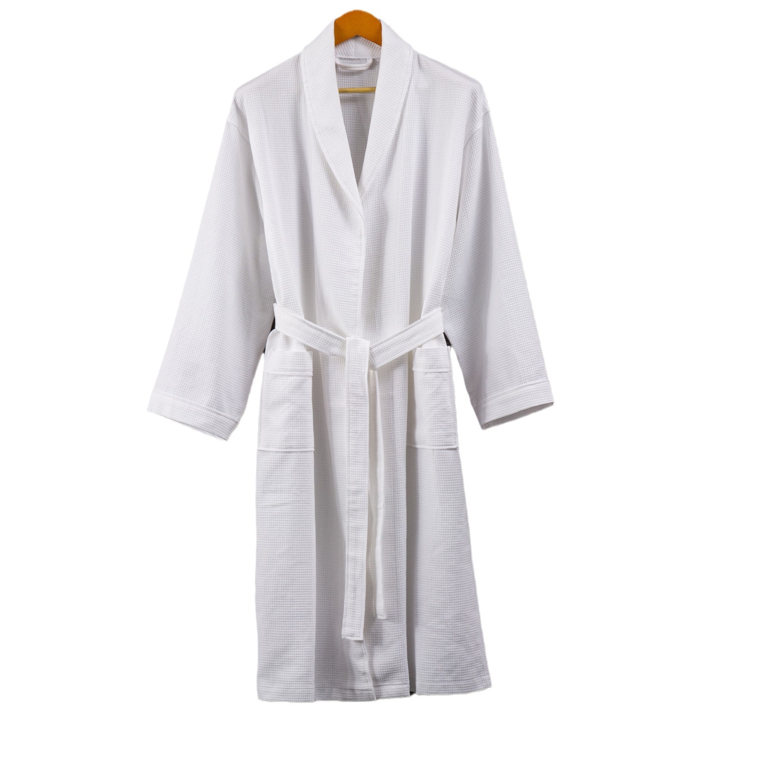 Five-Star Hotel White Cotton Waffle Bathrobe Nightgown for Men and Women Long Hotel and B&B Pure Cotton Bathrobe Pajamas