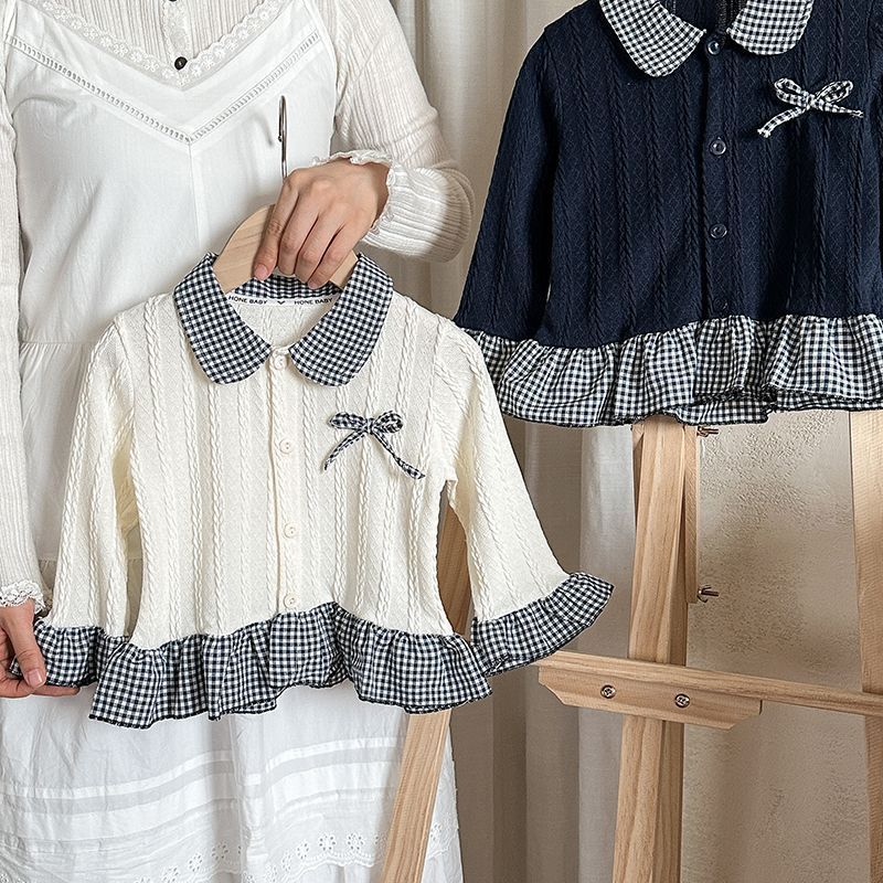 Autumn New Girls' Lace Sweatshirt Fake Two-Piece Sweet Doll Collar New Baby Girl's Sweater for Children