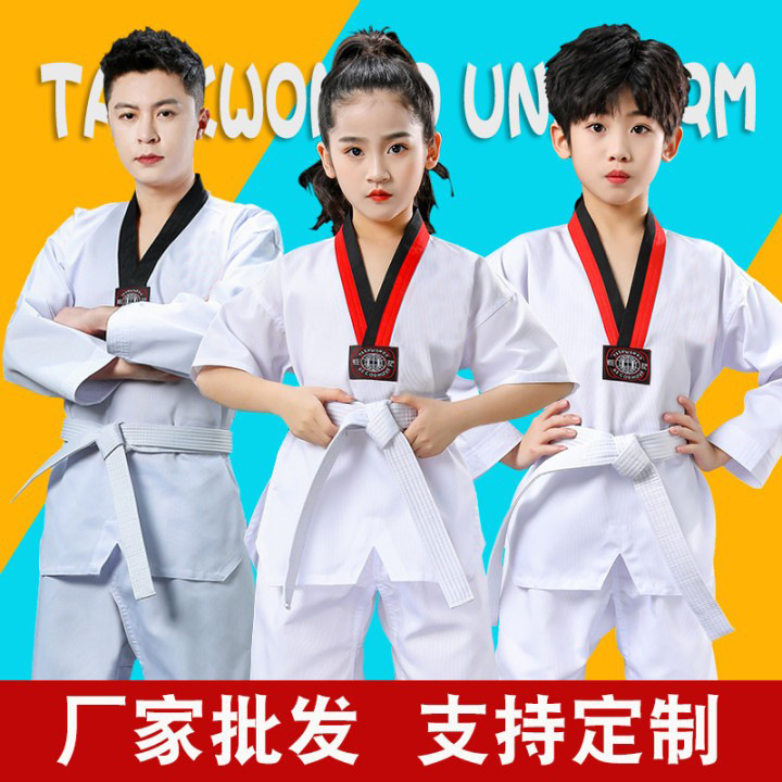 Оптовая продажа одежды для тхэквондо для детей и взрослых, мужская и женская, длинные и короткие рукава, тренировочная одежда, печатная