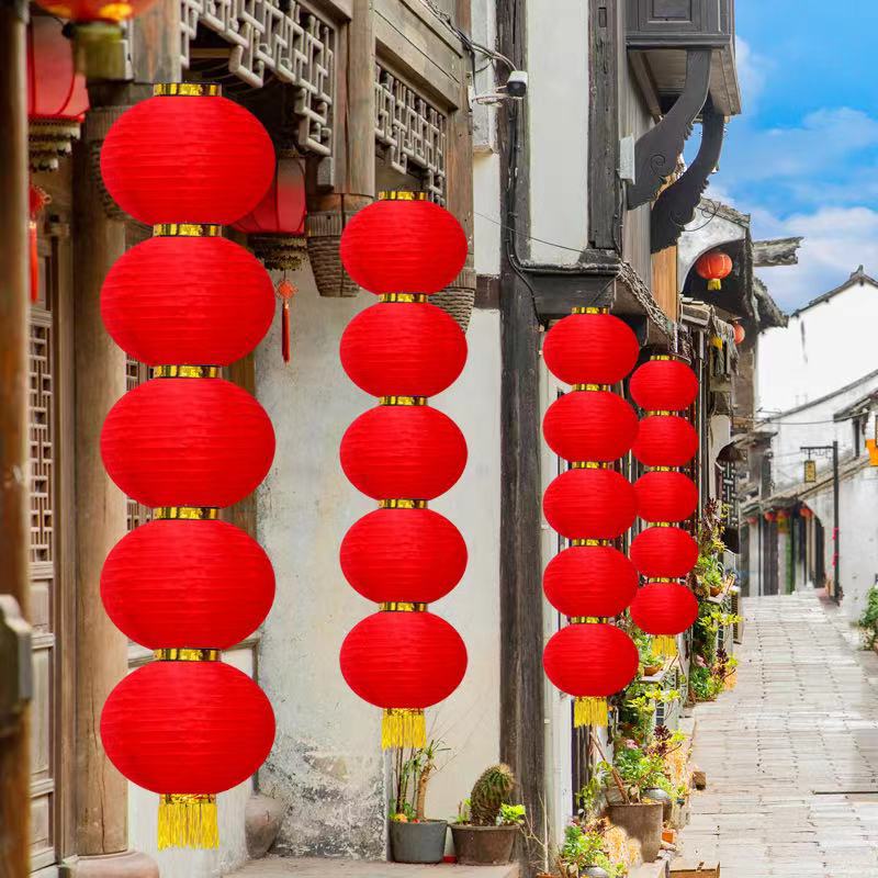 Red round string lantern outdoor waterproof advertising lantern Japanese Korean folding New Year wedding brushed lantern wholesale
