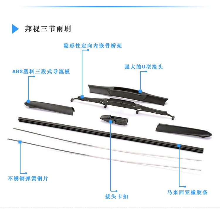 Car Three-Section Wiper Three-Section U-Shaped Wiper Car Wiper Universal U-Shaped Hybrid Wipers