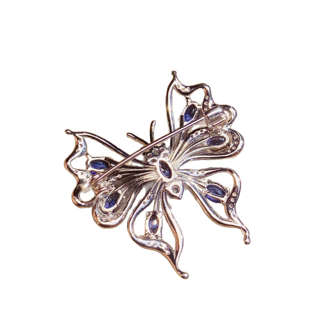 Factory Wholesale Popular Natural Sapphire Brooch S925 Silver Inlaid Main Stone 3*5 Hot Selling European and American Dropshipping