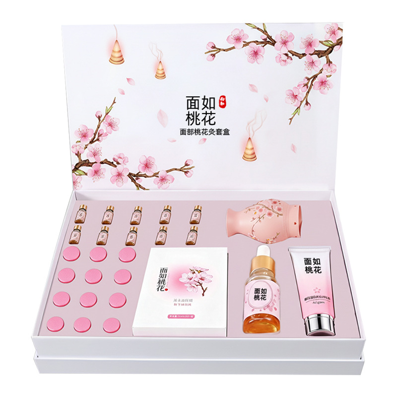 Peach Blossom Moxibustion Facial Kit, Specially Designed for Beauty Salons, Facial Scraping, Hydrating, Brightening Essence Oil, Nourishes the Skin with Oil and Lifts It