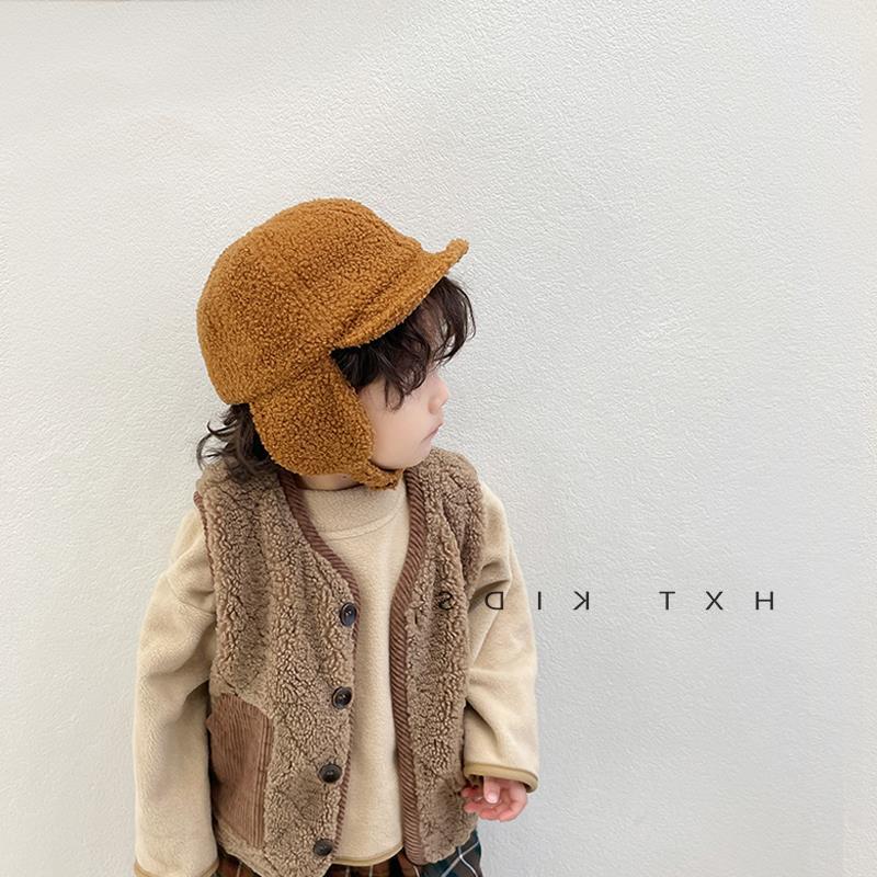 Ins South Korea Baby Solid Color Lamb Wool Lei Feng Cap Children Aged 1-4 Wear Duck Tongue Hat in Autumn and Winter 2022