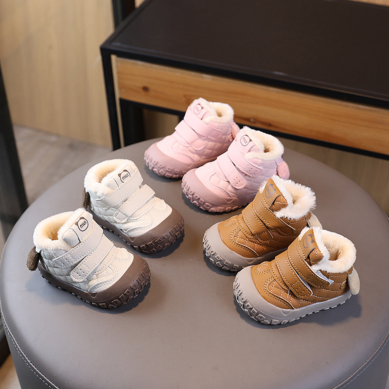Winter Infant Soft-Soled Toddler Shoes, Warm Fleece-Lined Cotton Shoes, 01-2-3 Years Old Children's Non-Slip Toe-Toe Toddler Shoes, Trendy