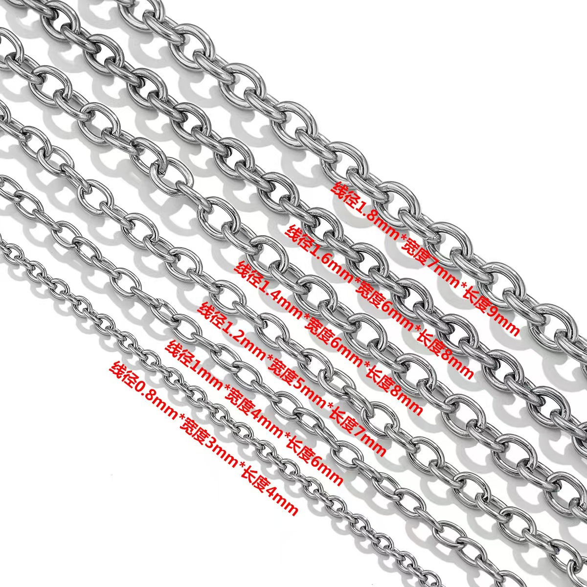DIY Steel-Colored Necklace Chain Decoration Extension Chain Silver-Colored Neck Chain Stainless Steel Jewelry O-Shaped Chain