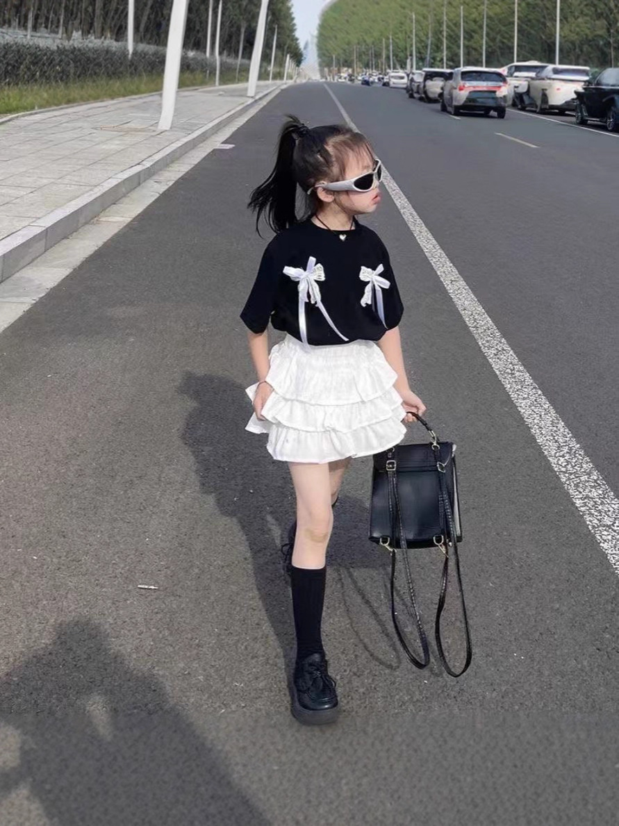 2025 New Summer Girls Korean Style Loose High-Waisted Fashionable Cake Skirt Short Skirt