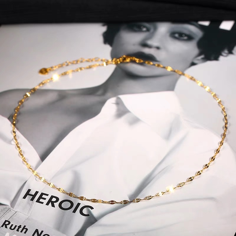 18K Gold Necklace Women's Color Gold Rose Gold Gold Chain White Golden Clavicle Chain Plain Chain Lip Chain Au750 Water Shell Wholesale