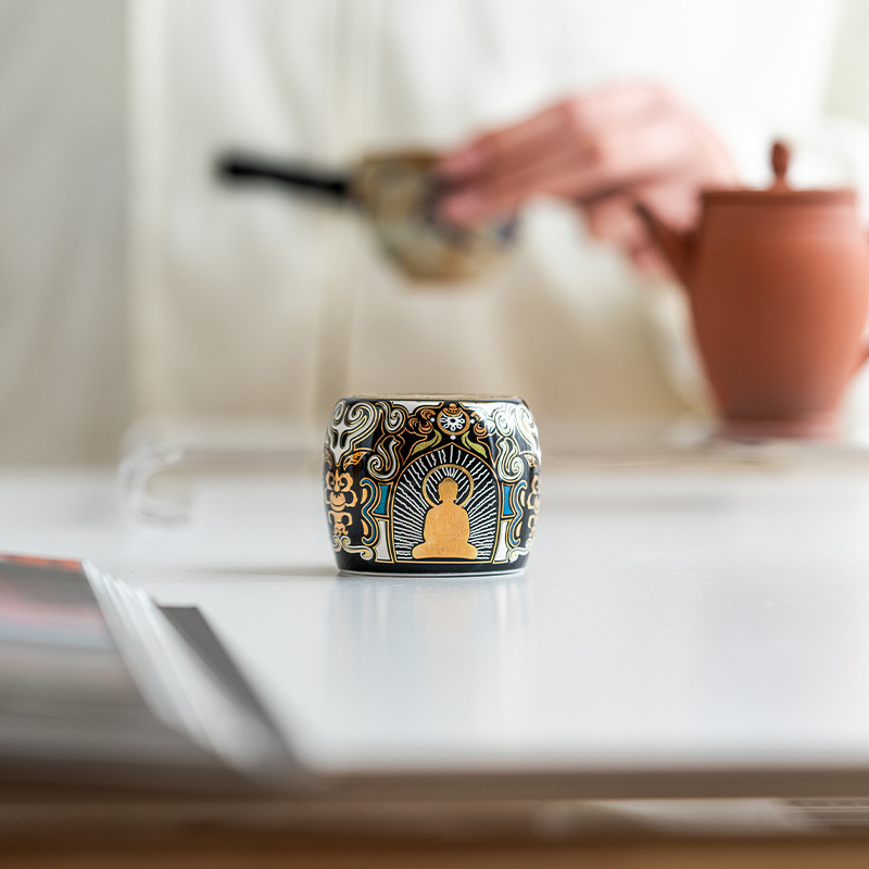 Cover Set Dunhuang Thangka Home Gold and Silver Wrong Retro Chinese Style Tea Pet Small Ornaments Purple Clay Pot Cover Bracket Tea Tray Accessories