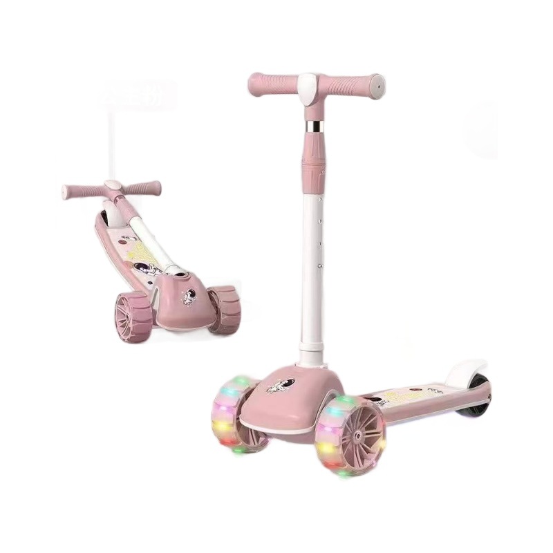 Dropshipping Folding Children's Scooter Multi-Level Adjustable Flash Silent Wheel Widened Pedal Scooter Toy