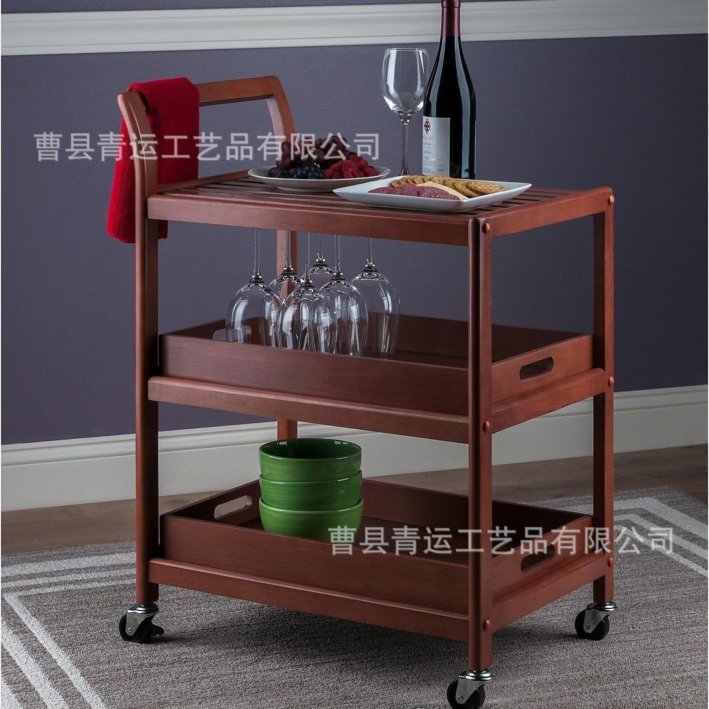 3 Tier Wooden Small Trolley Restaurant Upper Food Cart Hotel Cake Food Cart Mobile Service Cart with Lockable Wheels
