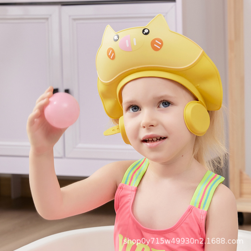 Pig cartoon ear protection children shower cap infant shampoo cap children Bath cap baby shampoo cap