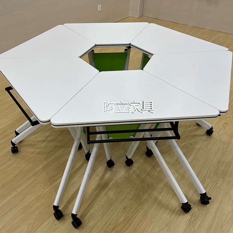 Folding Training Table and Chair Combination Mobile Trapezoidal Desk Splicing Conference Table Educational Institution Hexagon Desk