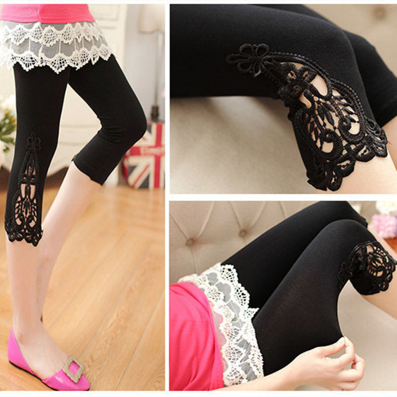 [Two-piece Pack] Lace Leggings Women's Thin Summer Elastic Slim Tight Inner and Outer Wear Capri Pants Women's Pants