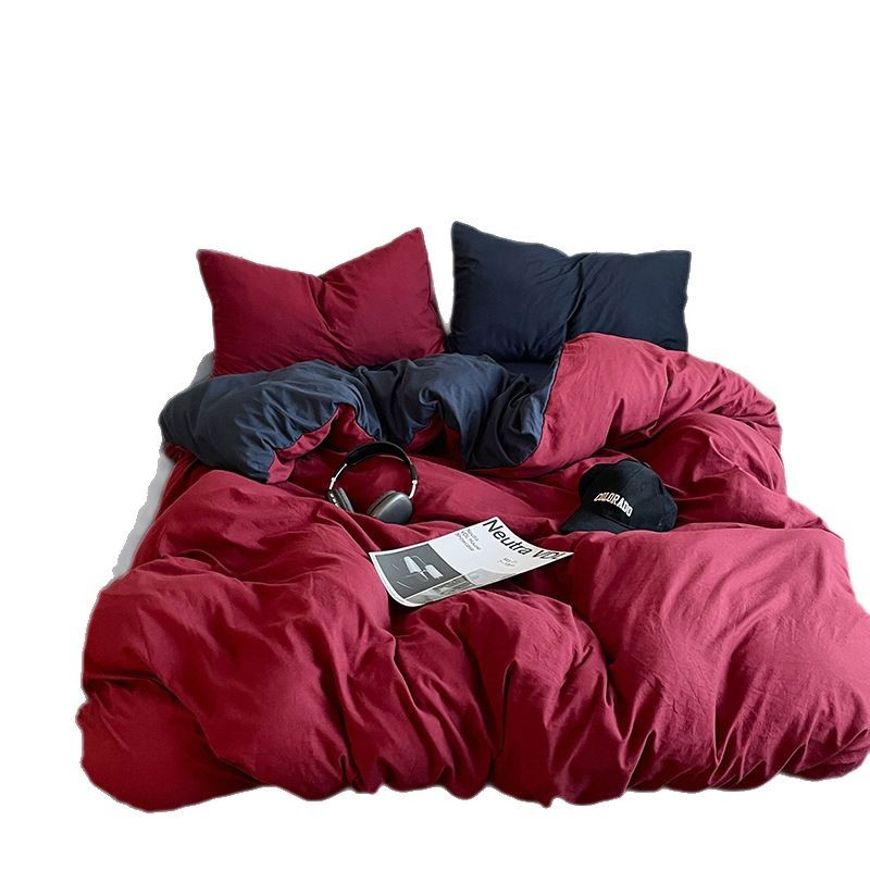 New Maternal and Infant Nude Sleeping Four-piece Set Washed Cotton Single Student Dormitory Three-piece Set Solid Color Bed Sheet Quilt Cover in